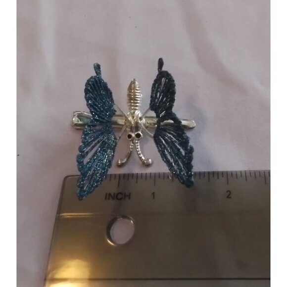 Vintage Silver Tone & Blue Butterfly Hair Clip Barrette - Picture 6 of 6